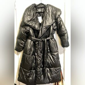 missguided tall black duvet long line puffer coat size us 12 tall nwt